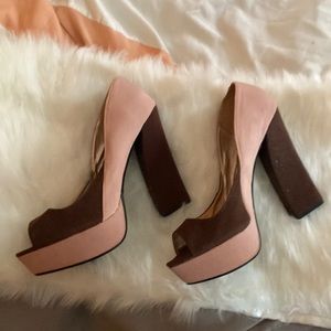 Brown & Pink suede heels